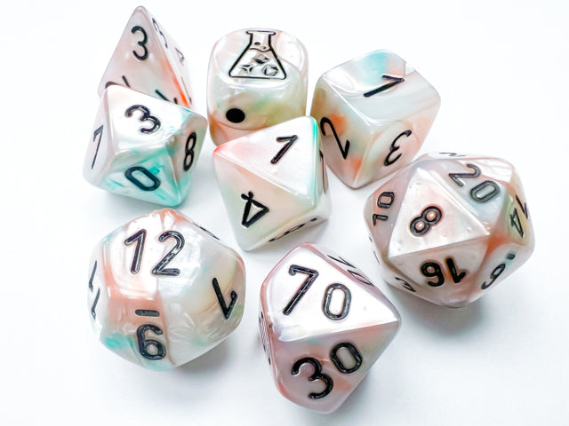 Chessex Lab dice: Lustrous Sea Shell/black Luminary Polyhedral 7-Dice Set (with bonus die)