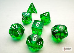 Translucent Green/white Mini-Polyhedral 7-Die Set (Mini Poly Release 3) (Online Only)