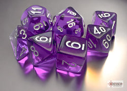 Translucent Purple/white Mini-Polyhedral 7-Die Set (Mini Poly Release 3) (Online Only)