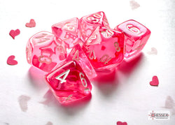 Translucent Pink/white Mini-Polyhedral 7-Die Set (Mini Poly Release 3) (Online Only)