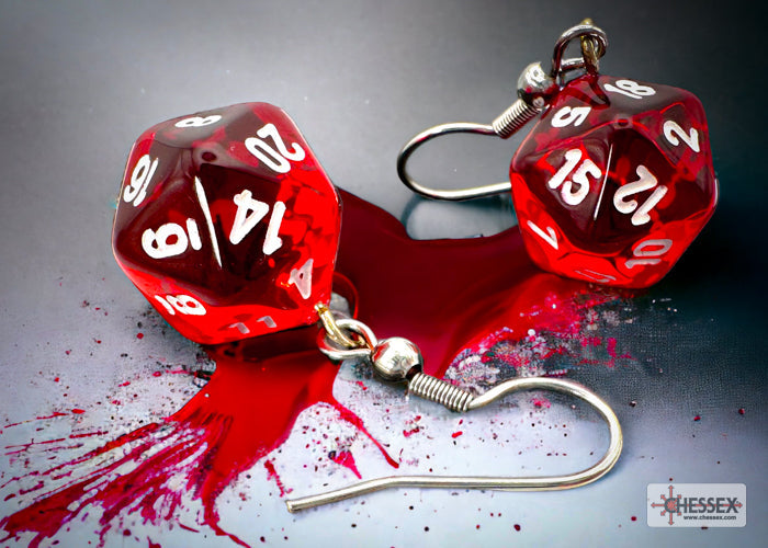 Hook Earrings Translucent Red Mini-Poly d20 Pair (Online Only)
