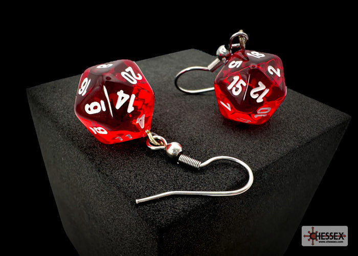 Hook Earrings Translucent Red Mini-Poly d20 Pair (Online Only)