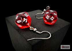 Hook Earrings Translucent Red Mini-Poly d20 Pair (Online Only)