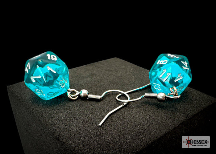 Hook Earrings Translucent Teal Mini-Poly d20 Pair (Online Only)