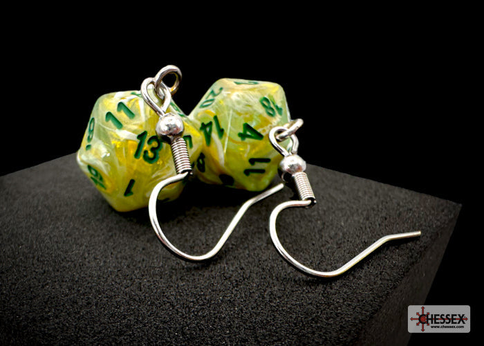 Hook Earrings Marble Green Mini-Poly d20 Pair (Online Only)