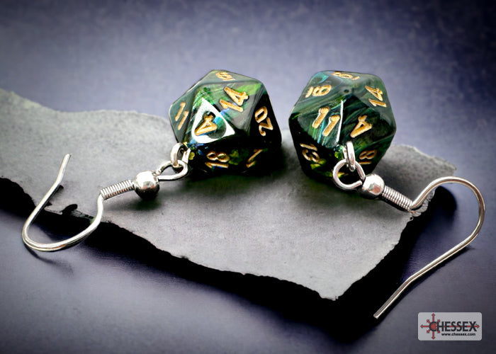 Hook Earrings Scarab® Jade Mini-Poly d20 Pair (Online Only)