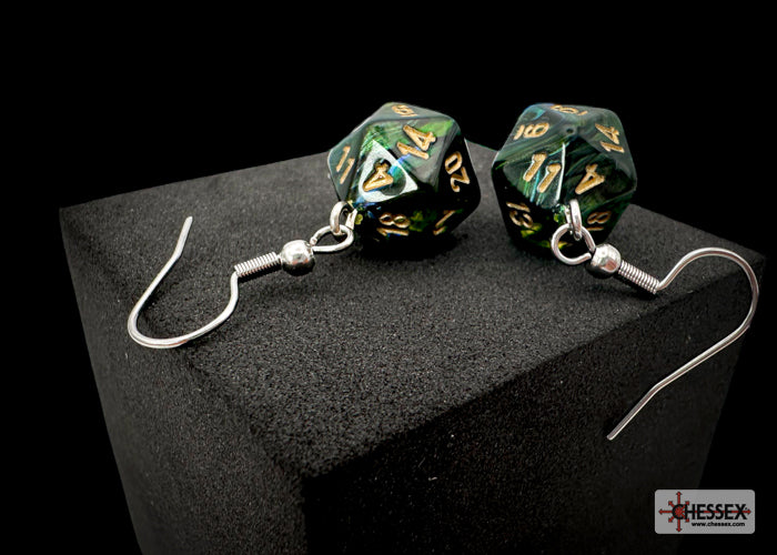 Hook Earrings Scarab® Jade Mini-Poly d20 Pair (Online Only)
