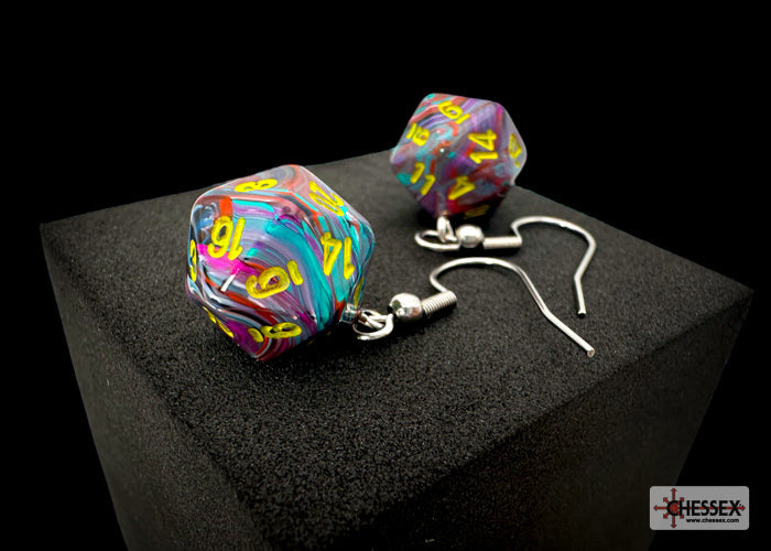 Hook Earrings Festive® Mosaic Mini-Poly d20 Pair (Online Only)