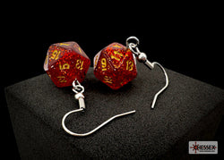 *Preorder* Hook Earrings Glitter Ruby Mini-Poly d20 Pair (Online Only)