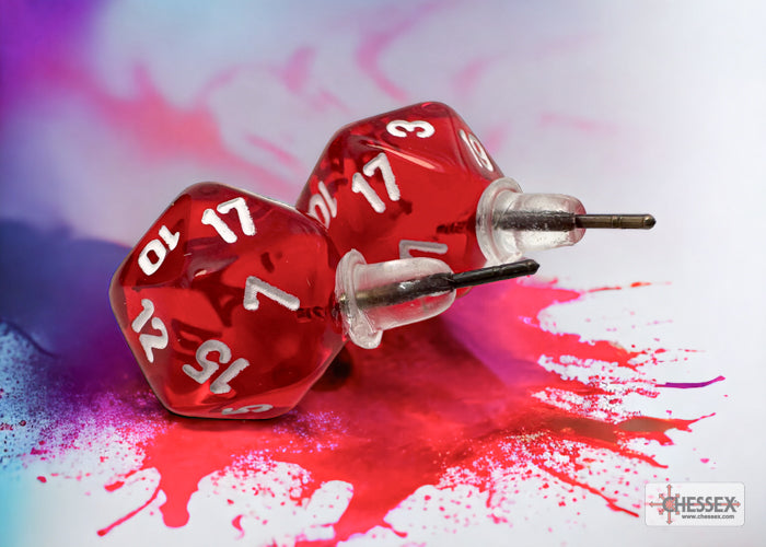Stud Earrings Translucent Red Mini-Poly d20 Pair (Online Only)