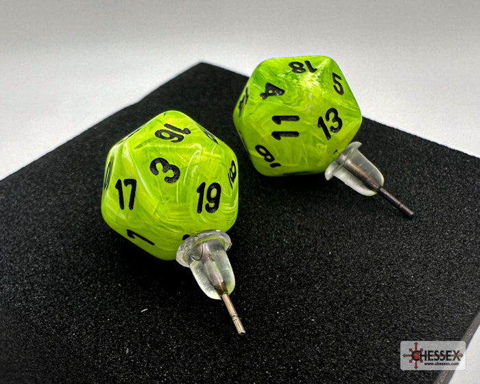 Stud Earrings Vortex® Bright Green Mini-Poly d20 Pair (Online Only)