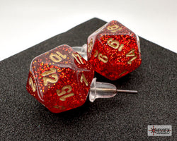 Stud Earrings Glitter Ruby Mini-Poly d20 Pair (Online Only)