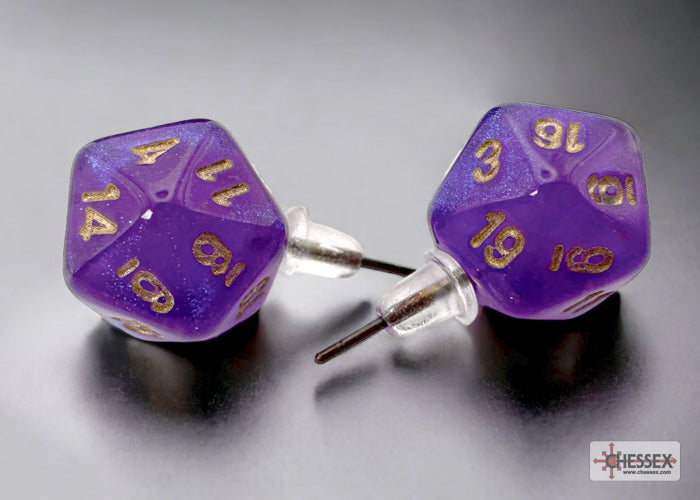 Stud Earrings Borealis® Royal Purple Mini-Poly d20 Pair (Online Only)