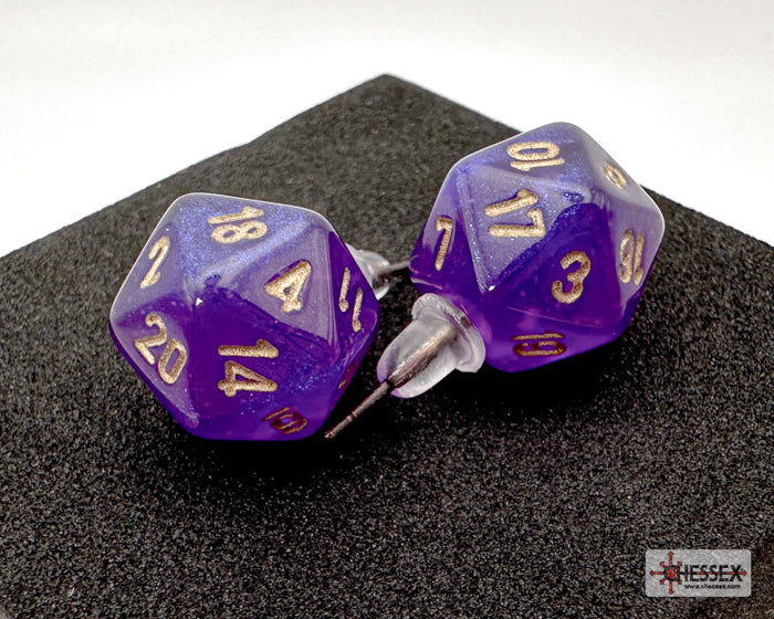 Stud Earrings Borealis® Royal Purple Mini-Poly d20 Pair (Online Only)