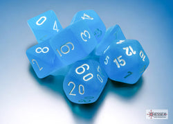 Frosted Caribbean Blue/white Mini-Polyhedral 7-Die Set (Mini Poly Release 3) (Online Only)