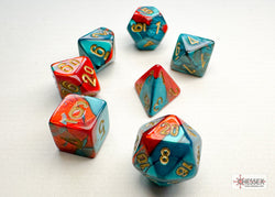 Gemini Red-Teal/gold Mini-Polyhedral 7-Die Set (Mini Poly Release 3) (Online Only)