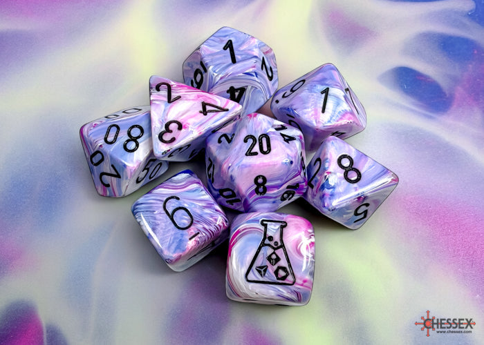 Festive Hydrangea/black Polyhedral 7-Dice Set (with bonus die) (Online Only)