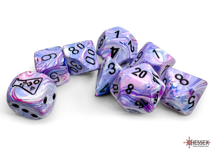 Festive Hydrangea/black Polyhedral 7-Dice Set (with bonus die) (Online Only)
