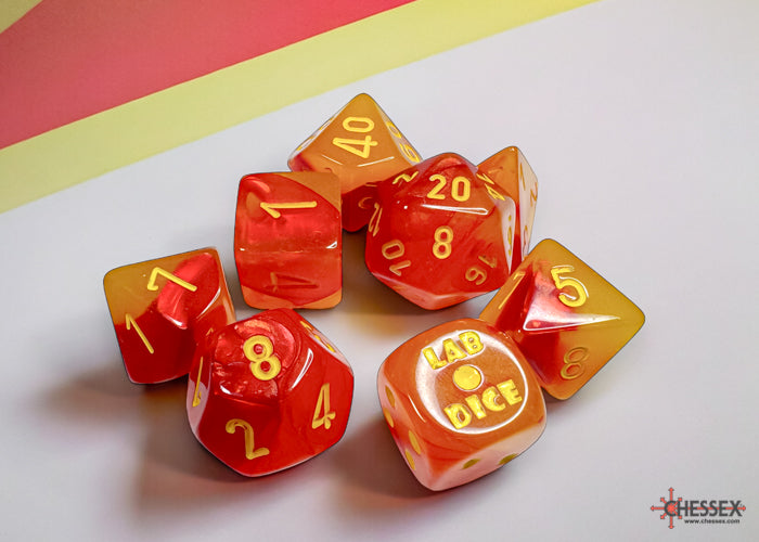 Chessex Lab dice:Gemini Gellow-Red/yellow Polyhedral Luminary 7-Dice Set (with bonus die)