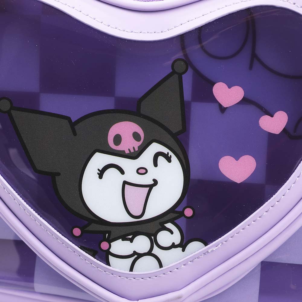 Kuromi Checkered Peekaboo Heart Purple Clear Mini Backpack (Online Order Only)