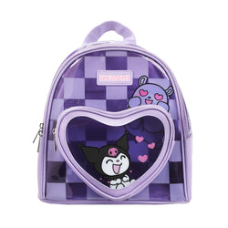 Kuromi Checkered Peekaboo Heart Purple Clear Mini Backpack (Online Order Only)