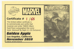 Werewolf By Night #1 (Of 4) Marvel 2020 Lucio Parrillo Variant NM Signed Taboo Black Eyed Peas COA (ONLINE ORDER ONLY)