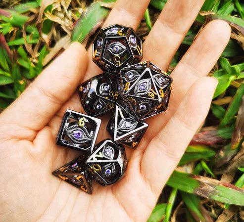 Dragon's Eye Hollow Metal Dice Set - Purple Gems (ONLINE ORDER ONLY)