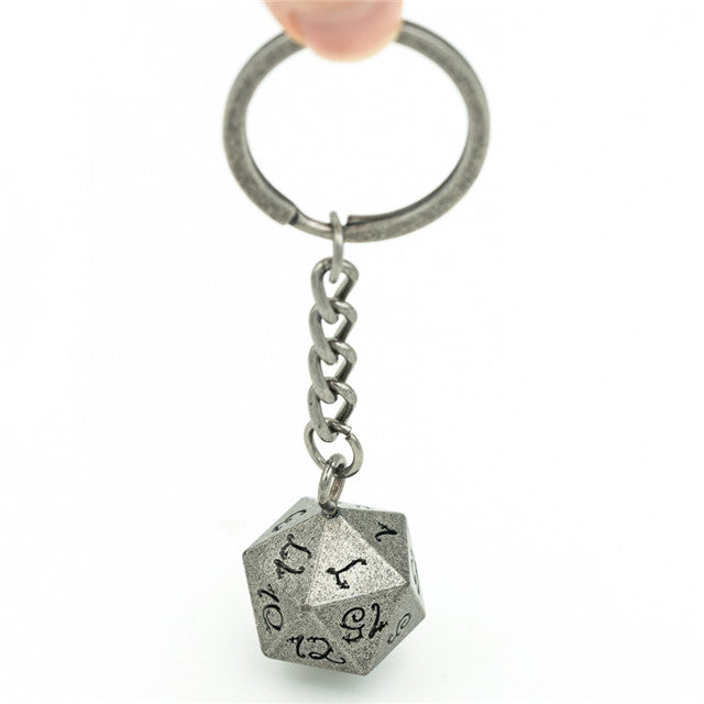 Nickel D20 Keychain Featuring Metal Dragon Font d20 (Online Only)