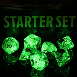 Stellar Explosion 7-Dice Set Black/Silver w/White Numbers Dnd Dice Set (Blacklight reactive) (Online Only)