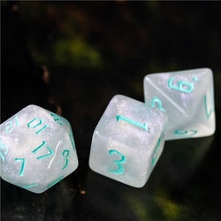 Glitter Party White Glitter Dice (Mint font) 7-Dice Set RPG DND (Online Only)
