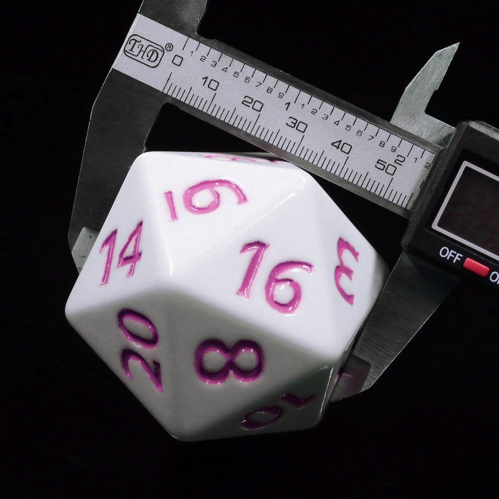 55mm Titan d20 (White with Pink) Huge d20 for DND RPG (Online Only)