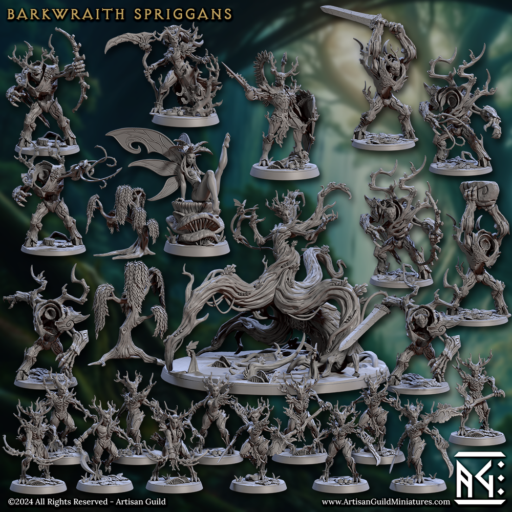 3D Printed Artisan Guild Barkwraith Standalone Weapons & Hands Barkwraith Spriggans Set 28mm 32mm (Online Only)