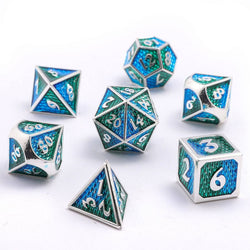 Solid Metal Mini Behemoth Dice set - Silver with Green Blue (ONLINE ORDER ONLY)