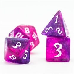 Purple + Red Glitter Party Dice (White font) 7-Dice Set RPG DND (Online Only)