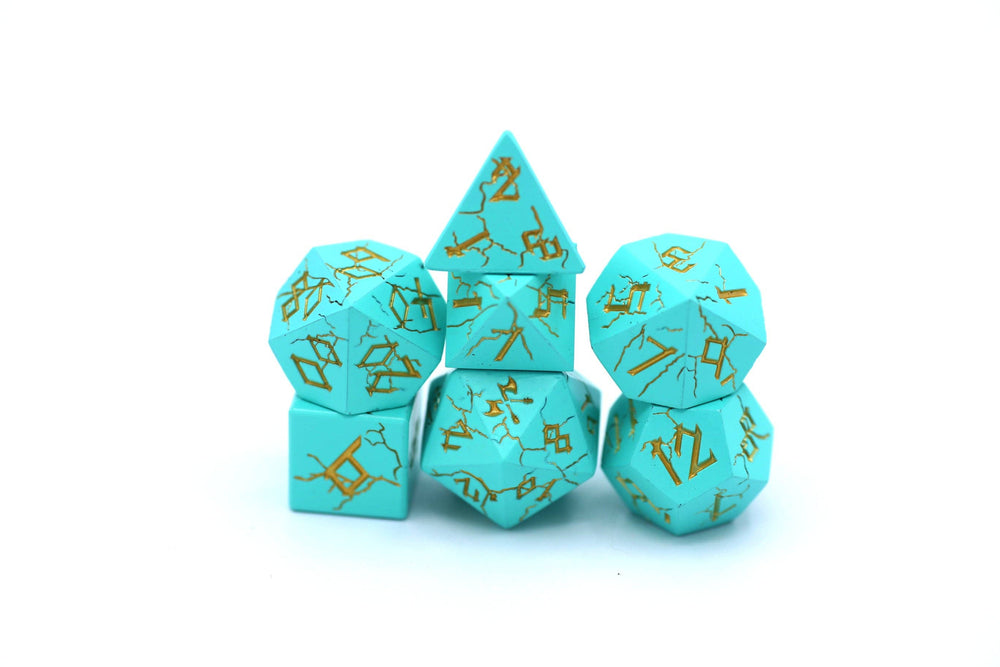 Turquoise with Silver Solid Metal Barbarian Dice Set (ONLINE ORDER ONLY)