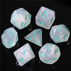 Glitter Party White Glitter Dice (Mint font) 7-Dice Set RPG DND (Online Only)