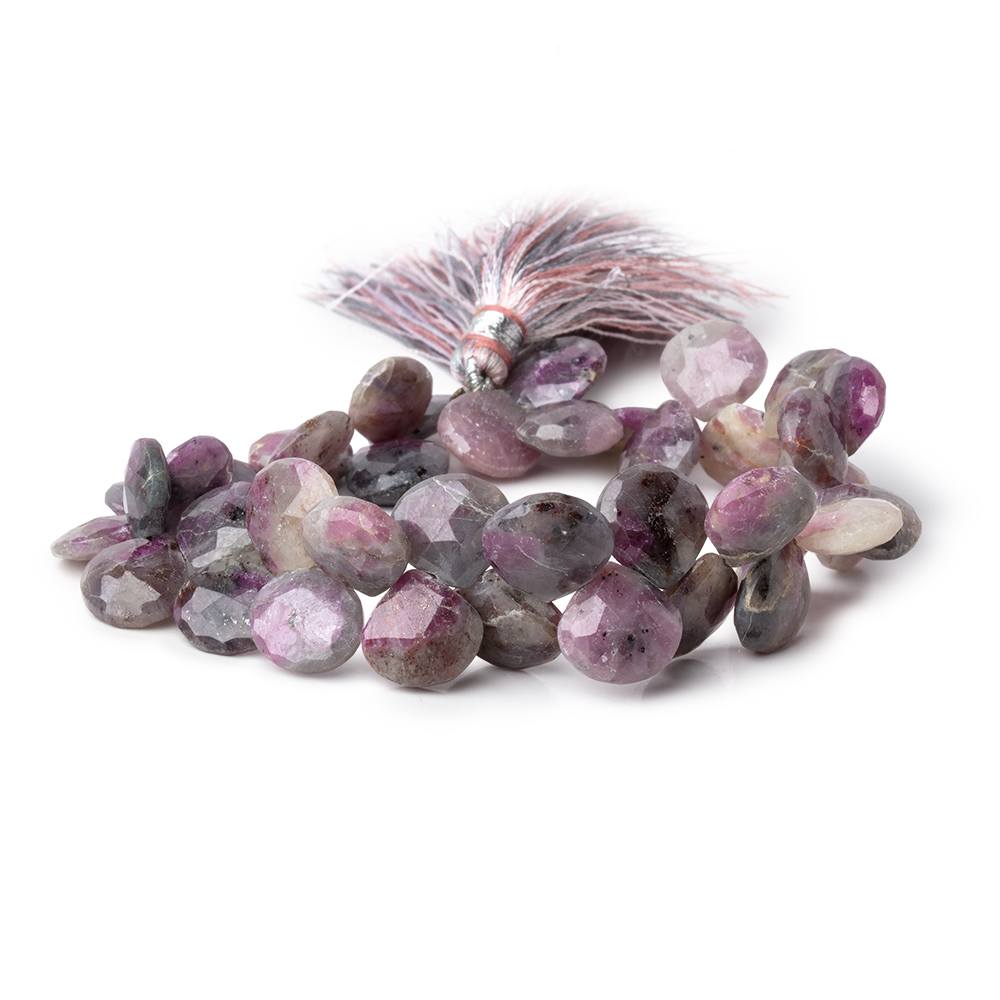 10-12mm Ruby in Marble Matrix Faceted Heart Beads 7 inch 38 pieces