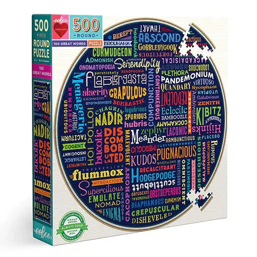 100 Great Words 500 Piece Round Jigsaw Puzzle eeBoo (ONLINE ORDER ONLY)