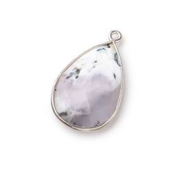26x17mm Silver Bezel Dendritic Opal Faceted Pear Focal Bead Pendant 1 piece