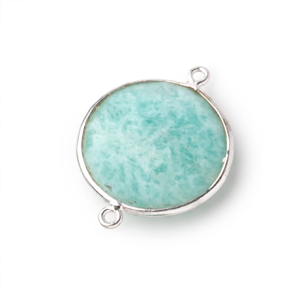 22mm Silver Bezeled Amazonite Coin Focal Bead Connector 1 pc (ONLINE ORDER ONLY)