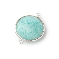 22mm Silver Bezeled Amazonite Coin Focal Bead Connector 1 pc (ONLINE ORDER ONLY)