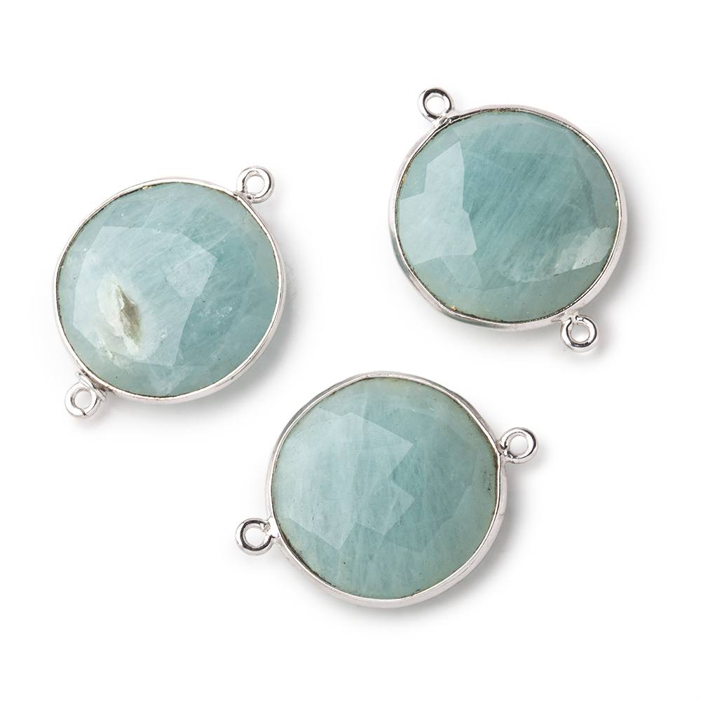 21mm Silver Bezeled Aquamarine Coin Focal Bead Connector 1 pc (ONLINE ORDER ONLY)