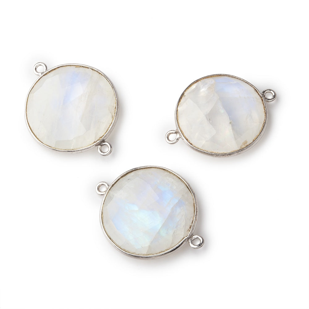 22mm Silver Bezeled Rainbow Moonstone Coin Focal Bead Connector 1 pc (ONLINE ORDER ONLY)
