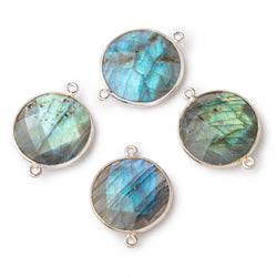 22mm Silver Bezeled Labradorite Coin Focal Bead Connector 1 pc (ONLINE ORDER ONLY)