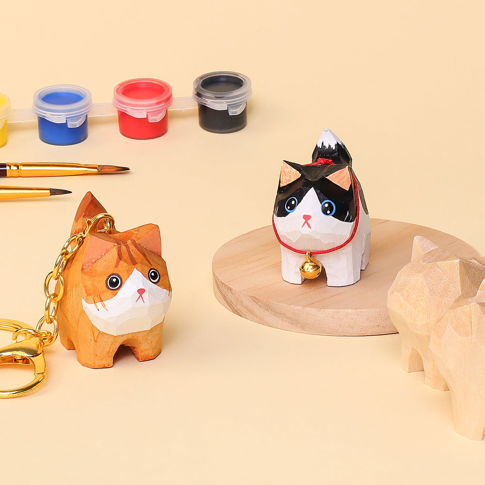Hand-Carved Cat Painting Kit – Paint Two Cats, Create a Keychain (ONLINE ORDER ONLY)