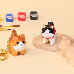 Hand-Carved Cat Painting Kit – Paint Two Cats, Create a Keychain (ONLINE ORDER ONLY)