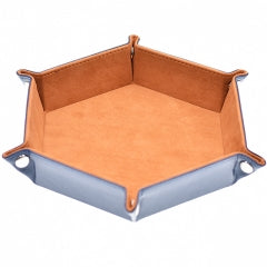 Brown/ Blue Velvet PU Leather Folding Hexagon Dice Tray (Online Only)