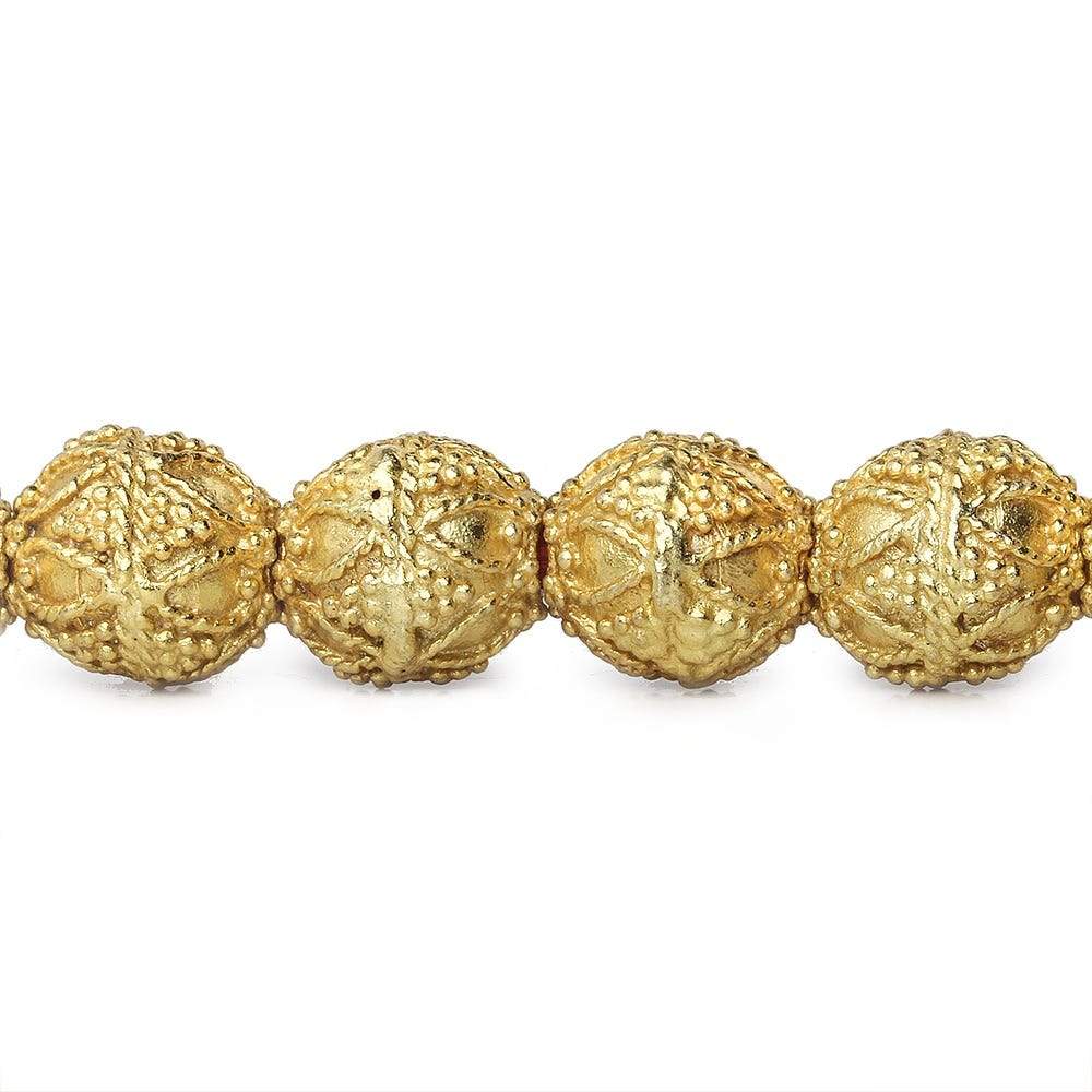 10mm 22kt Gold Plated Copper Bead Round Miligrain Triangle and Heart 8 inch 18 pieces (ONLINE ORDER ONLY)