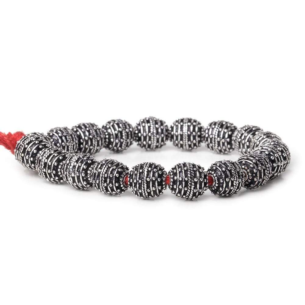 10mm Antiqued Sterling Silver Plated Copper Bead Roval, Beehive 8 inch 18 pcs (ONLINE ORDER ONLY)