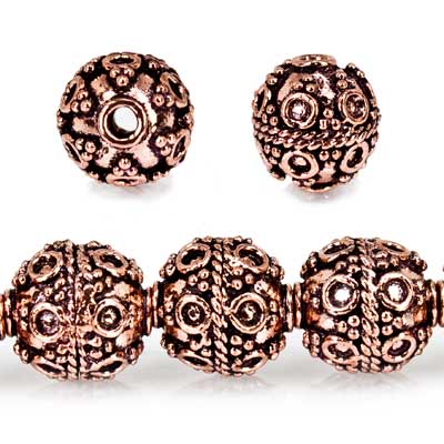 10mm Copper Bead Bead Roval Circle and Miligrain Triangle 8 inch 18 pcs